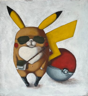 Pintura intitulada "Pikachu cat" por Olesya Izmaylova, Obras de arte originais, Acrílico