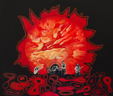 Painting titled "RHCP fire concert -…" by Olesya Izmaylova, Original Artwork, Acrylic Mounted on Wood Stretcher frame