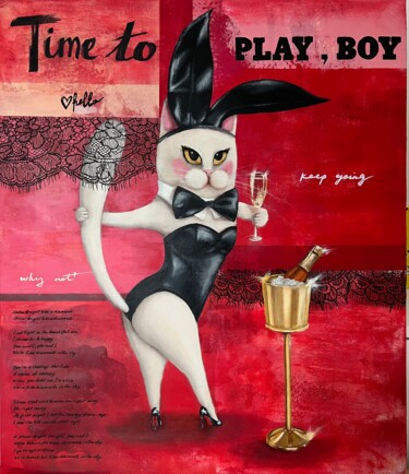 Painting titled "Time to play, boy!…" by Olesya Izmaylova, Original Artwork, Acrylic Mounted on Wood Stretcher frame