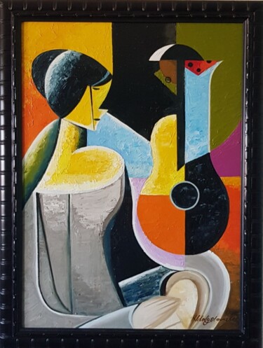 Pintura intitulada "She" por Olesya Khlobystova, Obras de arte originais, Óleo Montado em Cartão