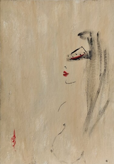 Malerei mit dem Titel "She exists" von Olesya Nikolaeva, Original-Kunstwerk, Tinte
