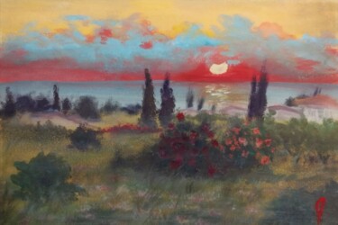 Painting titled "Sunset for a dream" by Olesya Nikolaeva, Original Artwork, Pigments