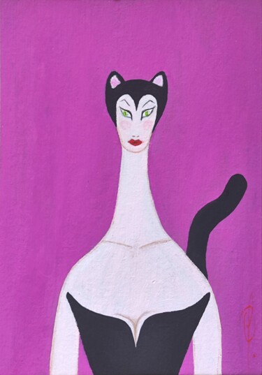 Schilderij getiteld "Lady Cat" door Olesya Nikolaeva, Origineel Kunstwerk, Acryl