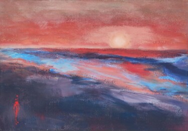 Painting titled "Intriguing sunset" by Olesya Nikolaeva, Original Artwork, Pigments