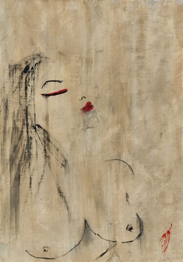Painting titled "Love rain" by Olesya Nikolaeva, Original Artwork, Ink