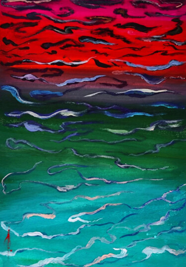 Painting titled "Electric sea" by Olesya Nikolaeva, Original Artwork, Acrylic