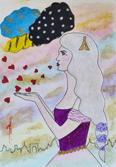 Collages titulada "Love Paris" por Olesya Nikolaeva, Obra de arte original, Acrílico