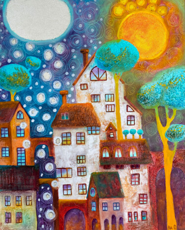 Картина под названием "CITY FAIRY TAIL" - Olesya Rubinova, Подлинное произведение искусства, Масло Установлен на Деревянная…