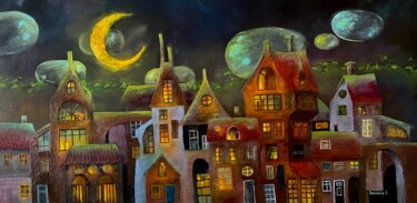 Malarstwo zatytułowany „Fireflies fairy tal…” autorstwa Olesya Rubinova, Oryginalna praca, Olej Zamontowany na Drewniana ram…