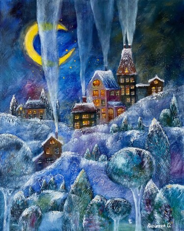 Картина под названием "WINTER NIGHT" - Olesya Rubinova, Подлинное произведение искусства, Масло Установлен на artwork_cat.