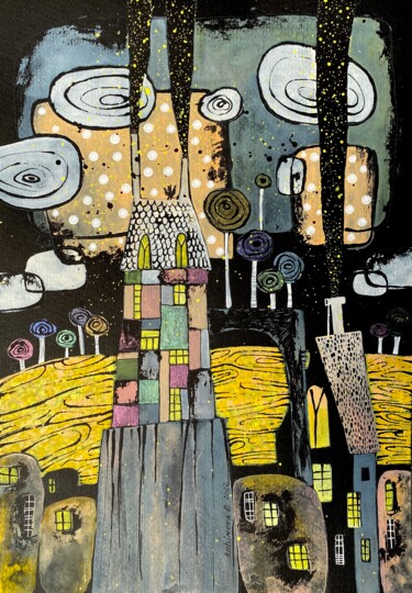 绘画 标题为“FANCY CITY NEAR YEL…” 由Olesya Rubinova, 原创艺术品, 水彩