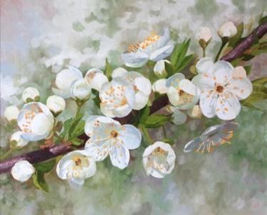 Картина под названием "Cherry tree" - Olesya Gook, Подлинное произведение искусства, Масло