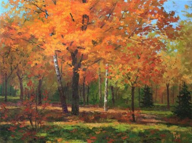 Картина под названием "The autumn maple" - Olesya Gook, Подлинное произведение искусства, Масло