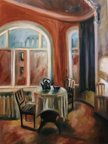Malerei mit dem Titel "Interior in red ton…" von Olesya Turukina, Original-Kunstwerk, Öl Auf Keilrahmen aus Holz montiert