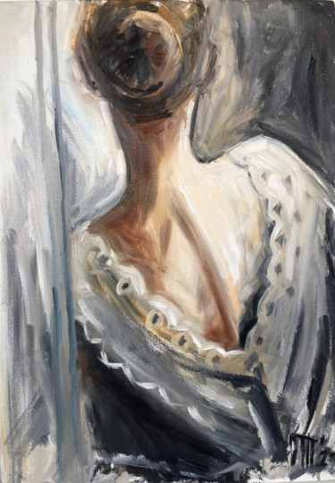 Painting titled "Naked in the mirror" by Olesya Turukina, Original Artwork, Oil Mounted on Wood Stretcher frame