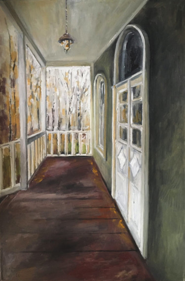 Картина под названием "On the veranda" - Olesya Turukina, Подлинное произведение искусства, Масло Установлен на Деревянная р…
