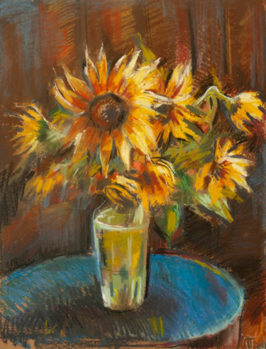 Рисунок под названием "Van Gogh Sunflowers" - Olesya Turukina, Подлинное произведение искусства, Пастель