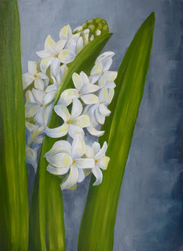 Картина под названием "White Hyacinth" - Olga Shashok, Подлинное произведение искусства, Масло