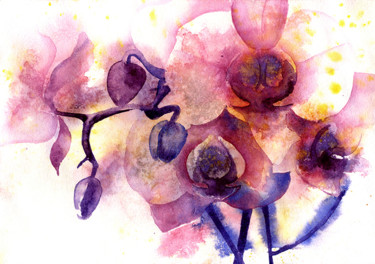 Картина под названием "Орхидеи" - Etteila, Подлинное произведение искусства, Акварель