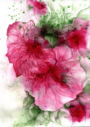Картина под названием "Петунии цветут" - Etteila, Подлинное произведение искусства, Акварель