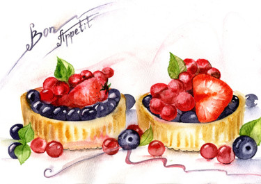 Painting titled "Bon Appétit" by Etteila, Original Artwork, Watercolor