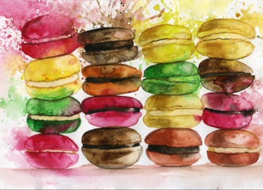 Картина под названием "Macarons" - Etteila, Подлинное произведение искусства, Акварель