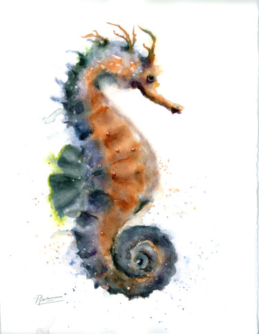 Original Watercolor Seahorse Framed Art Set