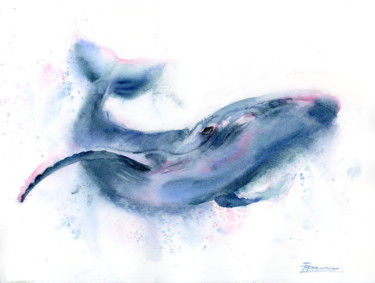 Painting titled "Whale" by Paintispassion, Original Artwork, Watercolor