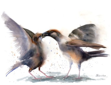Painting titled "SPARRROWS" by Paintispassion, Original Artwork, Watercolor