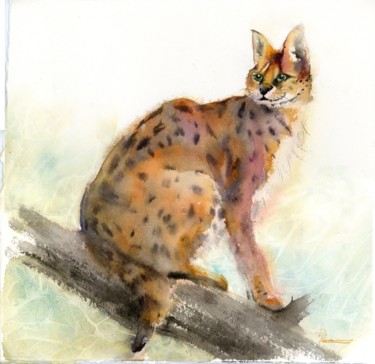 Schilderij getiteld "Lynx (Wild cat)" door Paintispassion, Origineel Kunstwerk, Aquarel