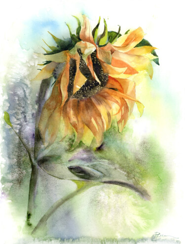 Sunflower - Original Watercolor Painting Painting titled "Sunflower - Origina…" by Paintispassion, Original Art, Watercolor