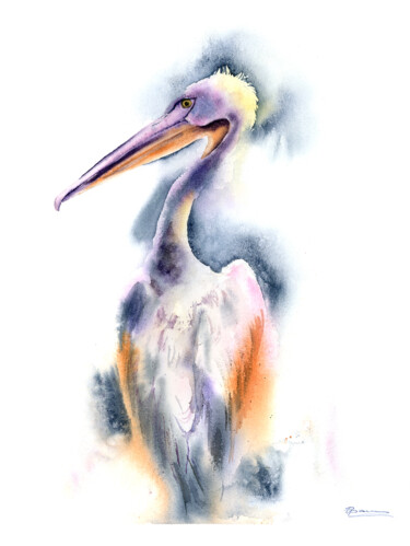 Schilderij getiteld "Pink Pelican (1 of…" door Paintispassion, Origineel Kunstwerk, Aquarel