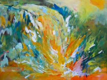 Painting titled "Freedom Waterfall" by Olga Dziemidowicz, Original Artwork, Acrylic Mounted on Wood Stretcher frame