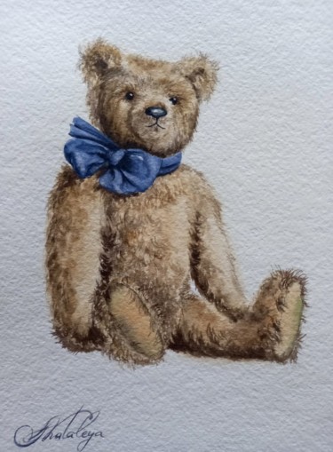 Painting titled "Teddy bear" by Olga Matyunina, Original Artwork, Watercolor
