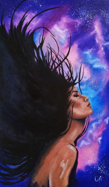Malerei mit dem Titel "Galactic nebula" von Olga Asadulaeva, Original-Kunstwerk, Öl Auf Keilrahmen aus Holz montiert