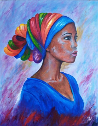 Malerei mit dem Titel "African lady" von Olga Asadulaeva, Original-Kunstwerk, Öl Auf Keilrahmen aus Holz montiert