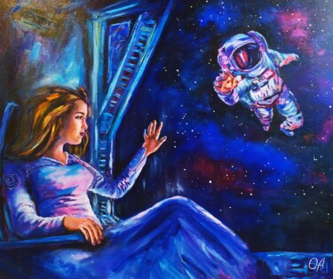 Painting titled "The universe in the…" by Olga Asadulaeva, Original Artwork, Oil Mounted on Wood Stretcher frame