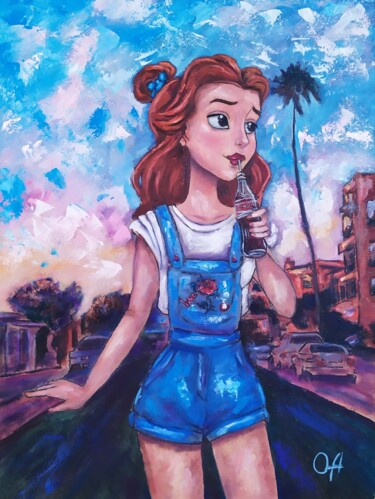 Belle the modern princess Peinture intitulée "Belle the modern pr…" par Olga Asadulaeva, Œuvre d'art originale, Huile Monté sur Panneau de bois