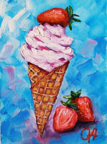 Painting titled "glace à la fraise" by Olga Asadulaeva, Original Artwork, Oil