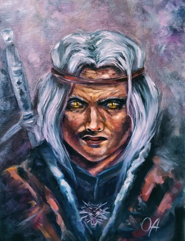 Картина под названием "Geralt of Rivia" - Olga Asadulaeva, Подлинное произведение искусства, Масло Установлен на Деревянная…
