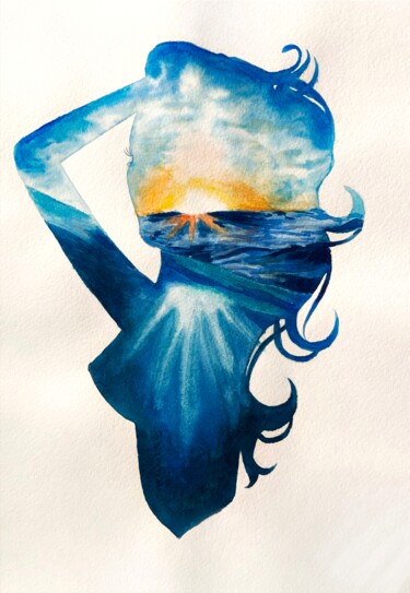 Картина под названием "Sea inside" - Olga Astri, Подлинное произведение искусства, Акварель