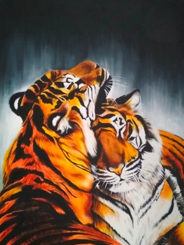 Painting titled "A pair of tigers" by Olga Astri, Original Artwork, Acrylic