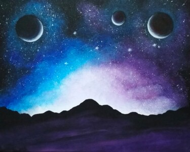 Картина под названием "Space sky in mounta…" - Olga Astri, Подлинное произведение искусства, Акрил