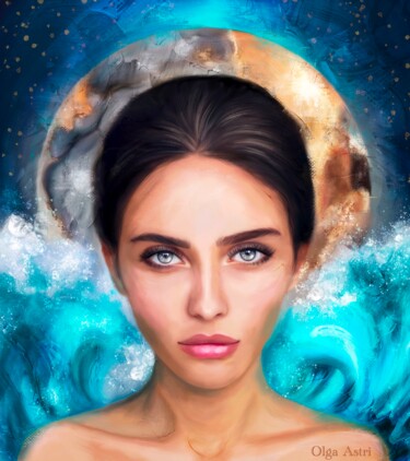 Painting titled "Space girl" by Olga Astri, Original Artwork, Digital Painting