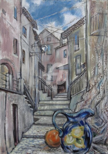 Painting titled "Italian street" by Olga Bagina, Original Artwork, Oil