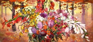 Painting titled "Fire autumn bouquet" by Olga Bagina, Original Artwork, Oil
