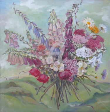 Painting titled "Flying bouquet" by Olga Bagina, Original Artwork, Oil