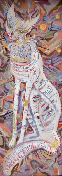 Malerei mit dem Titel "White cat" von Olga Bagina, Original-Kunstwerk, Öl
