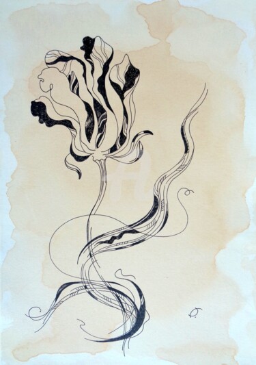 Drawing titled "Dancing tulip" by Olga Bagina, Original Artwork, Ballpoint pen