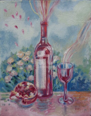 Painting titled "Magic pomegranate w…" by Olga Bagina, Original Artwork, Oil